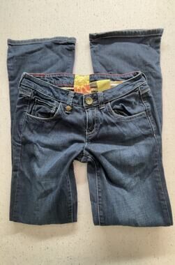 Marlow Vintage Original Flared Jeans Size 27 Dark Wash Y2K Floral Lining